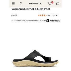 Merrell District 4 Luxe black leather sandal women's size 7 38 comfort shoe